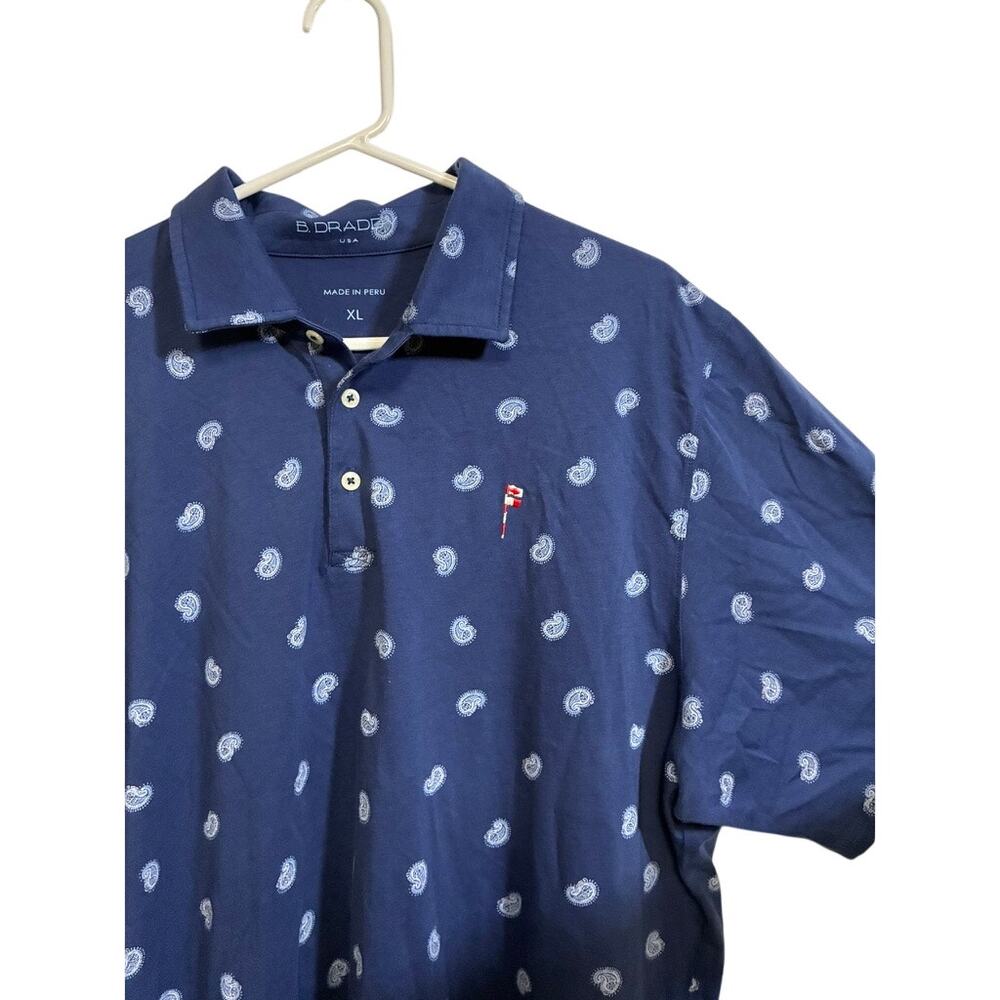 B Draddy USA Paisley Print Polo Shirt Blue Made in Peru Cotton Golf Men XL